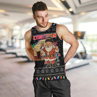 Kyrgyzstan Christmas Men Tank Top with Santa Decorating Yurt Colorful Lights Snowflakes and National - Wonder Print Shop
