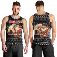 Kyrgyzstan Christmas Men Tank Top with Santa Decorating Yurt Colorful Lights Snowflakes and National - Wonder Print Shop
