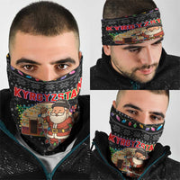 Kyrgyzstan Christmas Neck Gaiter with Santa Decorating Yurt Colorful Lights Snowflakes and National - Wonder Print Shop