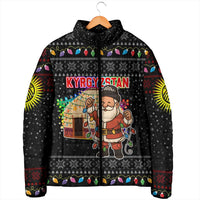 Kyrgyzstan Christmas Padded Jacket with Santa Decorating Yurt Colorful Lights Snowflakes and National - Wonder Print Shop