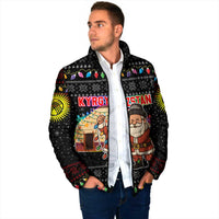 Kyrgyzstan Christmas Padded Jacket with Santa Decorating Yurt Colorful Lights Snowflakes and National - Wonder Print Shop