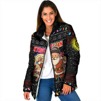Kyrgyzstan Christmas Padded Jacket with Santa Decorating Yurt Colorful Lights Snowflakes and National - Wonder Print Shop