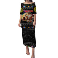 Kyrgyzstan Christmas Puletasi with Santa Decorating Yurt Colorful Lights Snowflakes and National - Wonder Print Shop