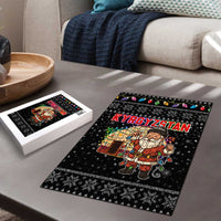 Kyrgyzstan Christmas Puzzle with Santa Decorating Yurt Colorful Lights Snowflakes and National - Wonder Print Shop