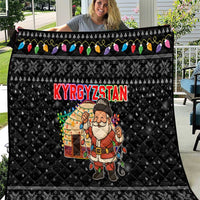 Kyrgyzstan Christmas Quilt with Santa Decorating Yurt Colorful Lights Snowflakes and National - Wonder Print Shop