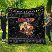 Kyrgyzstan Christmas Quilt with Santa Decorating Yurt Colorful Lights Snowflakes and National - Wonder Print Shop