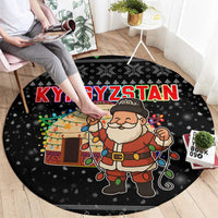 Kyrgyzstan Christmas Round Carpet with Santa Decorating Yurt Colorful Lights Snowflakes and National - Wonder Print Shop