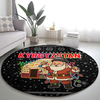 Kyrgyzstan Christmas Round Carpet with Santa Decorating Yurt Colorful Lights Snowflakes and National - Wonder Print Shop