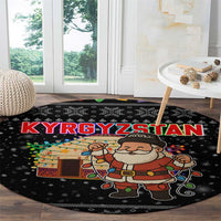 Kyrgyzstan Christmas Round Carpet with Santa Decorating Yurt Colorful Lights Snowflakes and National - Wonder Print Shop