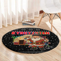 Kyrgyzstan Christmas Round Carpet with Santa Decorating Yurt Colorful Lights Snowflakes and National - Wonder Print Shop
