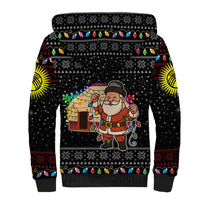 Kyrgyzstan Christmas Sherpa Hoodie with Santa Decorating Yurt Colorful Lights Snowflakes and National - Wonder Print Shop
