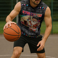Kyrgyzstan Christmas Sleeveless Hoodie with Santa Decorating Yurt Colorful Lights Snowflakes and National - Wonder Print Shop