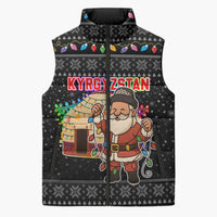 Kyrgyzstan Christmas Sleeveless Puffer Jacket with Santa Decorating Yurt Colorful Lights Snowflakes and National - Wonder Print Shop