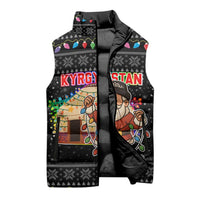 Kyrgyzstan Christmas Sleeveless Puffer Jacket with Santa Decorating Yurt Colorful Lights Snowflakes and National - Wonder Print Shop
