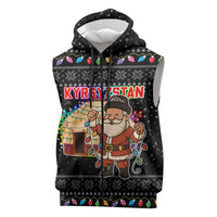 Kyrgyzstan Christmas Sleeveless Zip Hoodie with Santa Decorating Yurt Colorful Lights Snowflakes and National - Wonder Print Shop