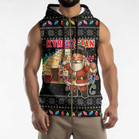 Kyrgyzstan Christmas Sleeveless Zip Hoodie with Santa Decorating Yurt Colorful Lights Snowflakes and National - Wonder Print Shop