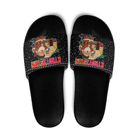 Kyrgyzstan Christmas Slide Sandals with Santa Decorating Yurt Colorful Lights Snowflakes and National - Wonder Print Shop