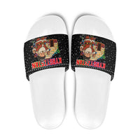 Kyrgyzstan Christmas Slide Sandals with Santa Decorating Yurt Colorful Lights Snowflakes and National - Wonder Print Shop