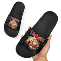 Kyrgyzstan Christmas Slide Sandals with Santa Decorating Yurt Colorful Lights Snowflakes and National - Wonder Print Shop