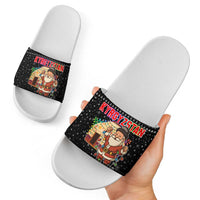 Kyrgyzstan Christmas Slide Sandals with Santa Decorating Yurt Colorful Lights Snowflakes and National - Wonder Print Shop