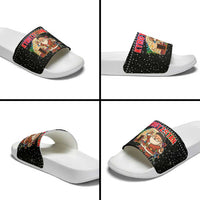 Kyrgyzstan Christmas Slide Sandals with Santa Decorating Yurt Colorful Lights Snowflakes and National - Wonder Print Shop