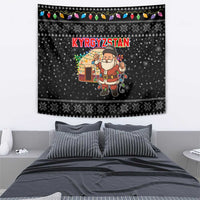 Kyrgyzstan Christmas Tapestry with Santa Decorating Yurt Colorful Lights Snowflakes and National - Wonder Print Shop
