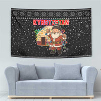 Kyrgyzstan Christmas Tapestry with Santa Decorating Yurt Colorful Lights Snowflakes and National - Wonder Print Shop