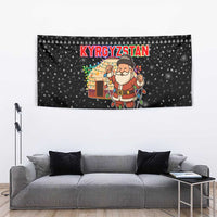 Kyrgyzstan Christmas Tapestry with Santa Decorating Yurt Colorful Lights Snowflakes and National - Wonder Print Shop