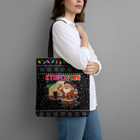 Kyrgyzstan Christmas Tote Bag with Santa Decorating Yurt Colorful Lights Snowflakes and National - Wonder Print Shop