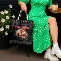 Kyrgyzstan Christmas Tote Bag with Santa Decorating Yurt Colorful Lights Snowflakes and National - Wonder Print Shop