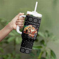 Kyrgyzstan Christmas Tumbler With Handle with Santa Decorating Yurt Colorful Lights Snowflakes and National - Wonder Print Shop