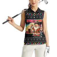 Kyrgyzstan Christmas Women Sleeveless Polo Shirt with Santa Decorating Yurt Colorful Lights Snowflakes and National - Wonder Print Shop