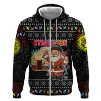 Kyrgyzstan Christmas Zip Hoodie with Santa Decorating Yurt Colorful Lights Snowflakes and National - Wonder Print Shop
