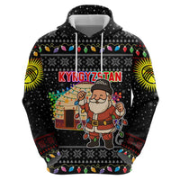Kyrgyzstan Christmas Zip Hoodie with Santa Decorating Yurt Colorful Lights Snowflakes and National - Wonder Print Shop