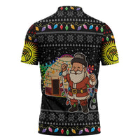 Kyrgyzstan Christmas Zipper Polo Shirt with Santa Decorating Yurt Colorful Lights Snowflakes and National - Wonder Print Shop