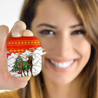 Kyrgyzstan Christmas AirPods Case with Mountain Goat in Festive Red Snowflake Pattern and Holiday Tree - Wonder Print Shop