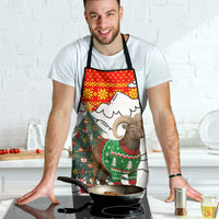 Kyrgyzstan Christmas Apron with Mountain Goat in Festive Red Snowflake Pattern and Holiday Tree - Wonder Print Shop