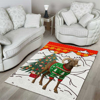 Kyrgyzstan Christmas Area Rug with Mountain Goat in Festive Red Snowflake Pattern and Holiday Tree - Wonder Print Shop
