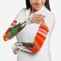 Kyrgyzstan Christmas Arm Sleeves with Mountain Goat in Festive Red Snowflake Pattern and Holiday Tree - Wonder Print Shop