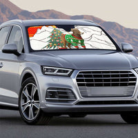 Kyrgyzstan Christmas Auto Sun Shade with Mountain Goat in Festive Red Snowflake Pattern and Holiday Tree - Wonder Print Shop