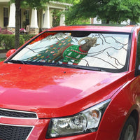 Kyrgyzstan Christmas Auto Sun Shade with Mountain Goat in Festive Red Snowflake Pattern and Holiday Tree - Wonder Print Shop