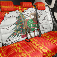Kyrgyzstan Christmas Back Car Seat Cover with Mountain Goat in Festive Red Snowflake Pattern and Holiday Tree - Wonder Print Shop