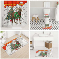 Kyrgyzstan Christmas Bathroom Set with Mountain Goat in Festive Red Snowflake Pattern and Holiday Tree - Wonder Print Shop