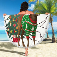 Kyrgyzstan Christmas Beach Blanket with Mountain Goat in Festive Red Snowflake Pattern and Holiday Tree - Wonder Print Shop