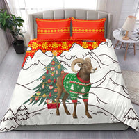 Kyrgyzstan Christmas Bedding Set with Mountain Goat in Festive Red Snowflake Pattern and Holiday Tree - Wonder Print Shop
