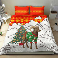 Kyrgyzstan Christmas Bedding Set with Mountain Goat in Festive Red Snowflake Pattern and Holiday Tree - Wonder Print Shop