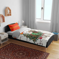Kyrgyzstan Christmas Bedding Set with Mountain Goat in Festive Red Snowflake Pattern and Holiday Tree - Wonder Print Shop