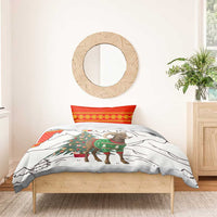 Kyrgyzstan Christmas Bedding Set with Mountain Goat in Festive Red Snowflake Pattern and Holiday Tree - Wonder Print Shop