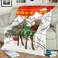 Kyrgyzstan Christmas Blanket with Mountain Goat in Festive Red Snowflake Pattern and Holiday Tree - Wonder Print Shop