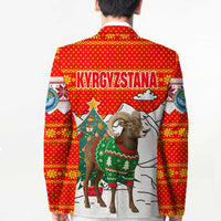 Kyrgyzstan Christmas Blazer with Mountain Goat in Festive Red Snowflake Pattern and Holiday Tree - Wonder Print Shop